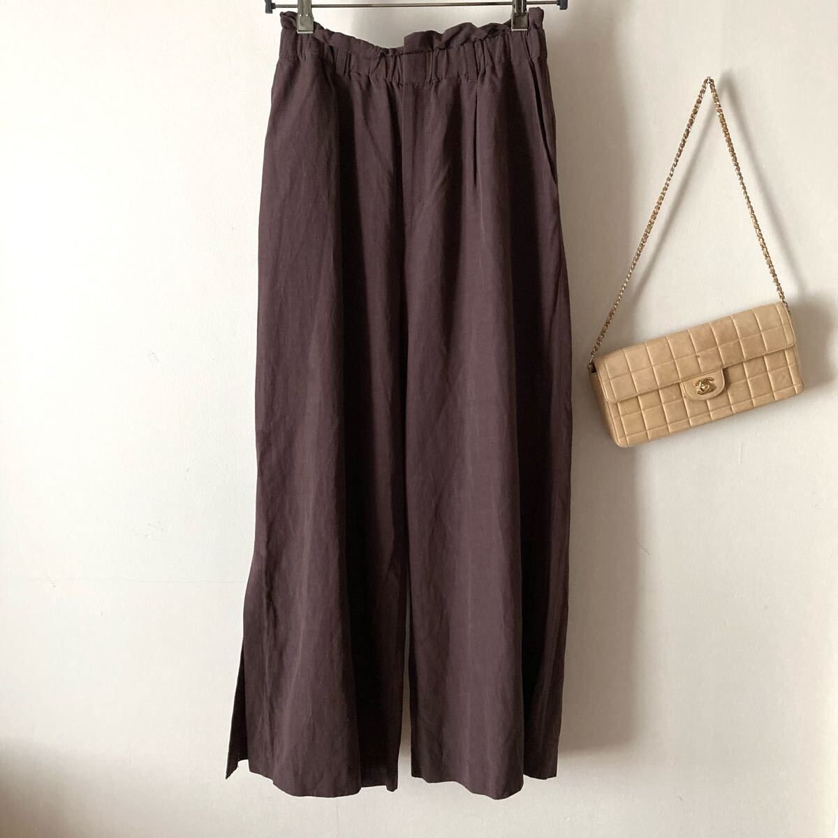 アンタイトル＊上質ストレッチ 張り感リネン イージーパンツ＊プラム