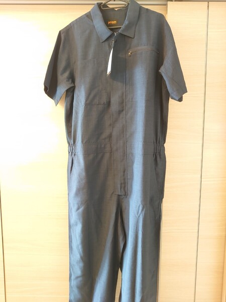 送料無料!新品未使用!半袖バックメッシュツナギ Lサイズ ネイビー メンズ 夏用 作業服 作業着 つなぎ オールインワン ワーク