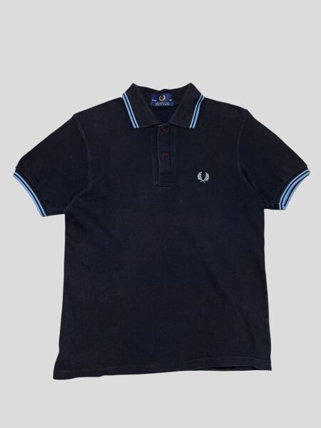FRED PERRY フレッドペリー UK製 ポロシャツ 半袖 刺繍 鹿の子 イギリス スカイブルー ネイビー