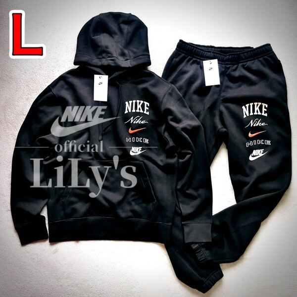 新品 NIKE上下セットアップ 黒 L ブラック オレンジ ナイキ 黒 送料無料 スウォッシュswoosh FN2635 FN2644