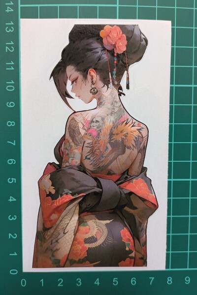 振り向き美人⑨ 侍芸者 タトゥー 刺青 日本 和風 着物 花魁 japanesegirl ステッカー 転写シール 防水