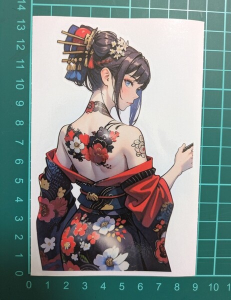 振り向き美人⑦ 侍芸者 タトゥー 刺青 日本 和風 着物 花魁 japanesegirl ステッカー 転写シール 防水