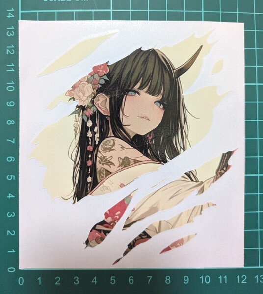 日本 和風 japanesegirl 女の子 着物 刺青 タトゥー 角 鬼 簪 ステッカー 転写シール