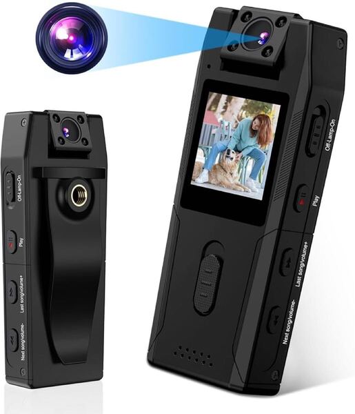 大特価 新品 ビデオカメラ ボディカメラ 防犯カメラ 見守り 180°回転 HD1080P 黒 ブラック フルHD 回転レンズ 高画質 即発送 1.3インチ