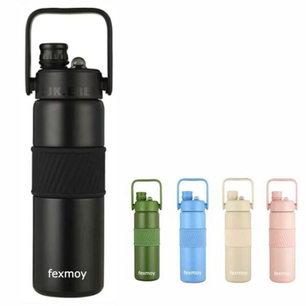 水筒 真空断熱 魔法瓶 直飲み ストロー飲み 保温保冷 ハンドル付き 800ml ブラック 黒 ボトル スポーツボトル 新品 アウトドア