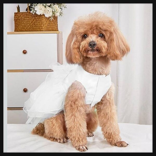 【開封のみ】犬 ウエディングドレス ペットのドレス ドッグウェア 手作り犬服 パーティードレス ワンピース 記念撮影 (ホワイト, L)