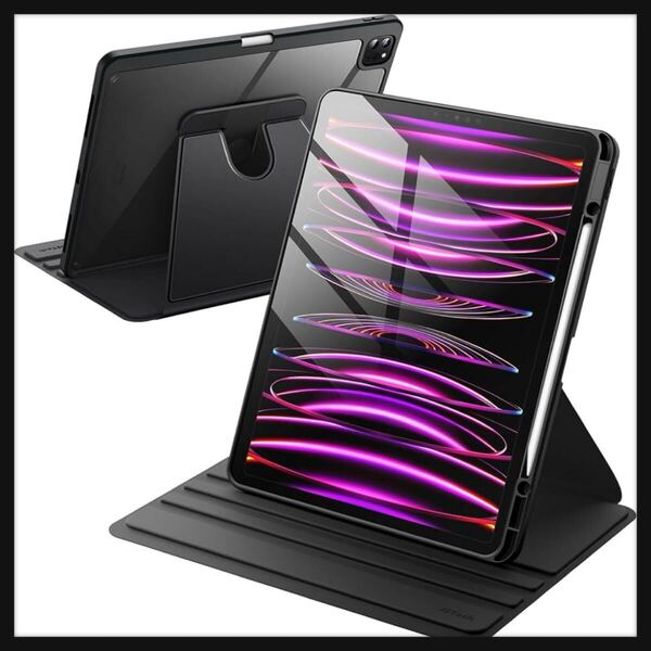 【開封のみ】JEDirect★回転ケース iPad Pro 12.9インチ用 (2022/2021/2020/2018) Pencilホルダー付き 360°回転保護 スタンドカバー