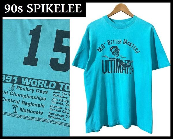 送料無料 USA製 90s ビンテージ Hanes ヘインズ SPIKELEE スパイクリー 映画監督 1991 WORLD TOUR 半袖 Tシャツ 映画 ターコイズブルー L