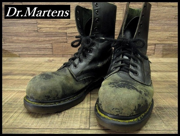 送無 雰囲気抜群 ボロ好きに 英国製 Dr.Martens ドクターマーチン スチールトゥ 10ホール レザー ブーツ クラスト パンク スキンズ Oi UK8