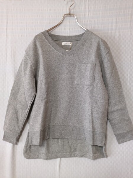 ★★ 1386 DURER Vネック裏起毛トレーナー グレー 新品 サイズF あったか長袖カットソー