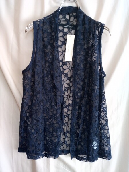 12495 ★★ Well Knit 日本製フェイマス・オグチ総レース ベスト 紺 M〜L