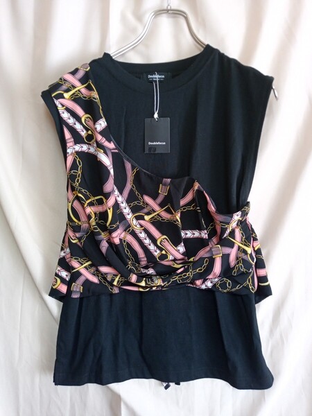 12501 ★★ Double Focus ワンショルビスチェドッキングTシャツ サイズL 黒 新品
