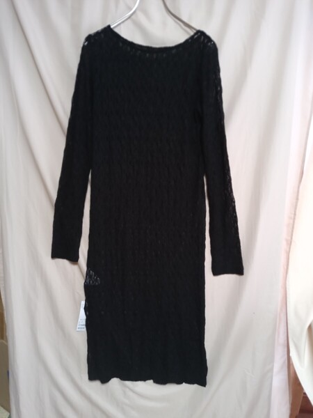 12436 ★★ M Line 透かしレース長袖ロングワンピース 黒 サイズF 定価7200円 新品