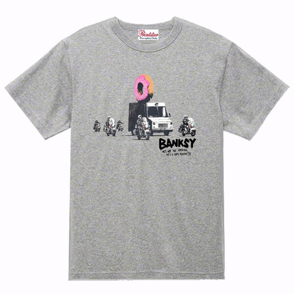【バンクシー灰L】5ozドーナッツ車Tシャツ面白いおもしろうけるネタプレゼント送料無料・新品