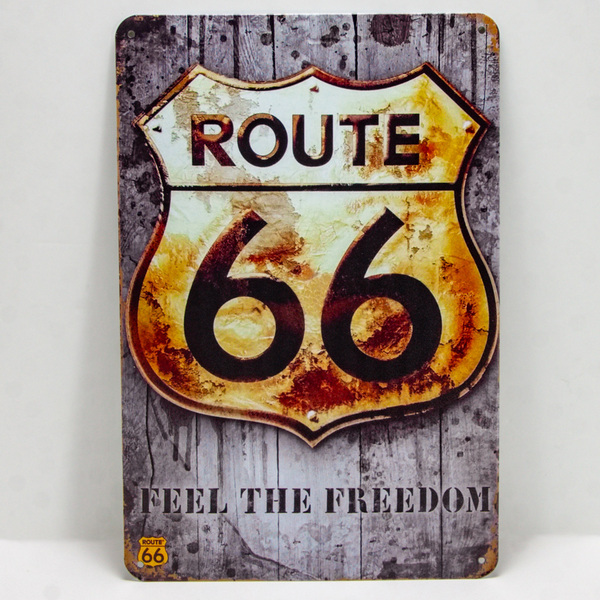 ルート66ブリキ看板② 20㎝×30㎝ FEEL THE FREEDOM レトロ風 新品 未使用品