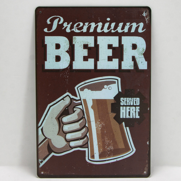 レトロ風ブリキ看板 premium BEER 20㎝×30㎝ ジョッキグラスで乾杯! 新品 未使用品