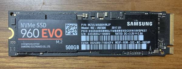 【状態◎】Samsung サムソン 960 EVOシリーズ MZ-V6E500(M.2 PCI-Expressタイプ SSD 500GB MZVLW500HAJQ)