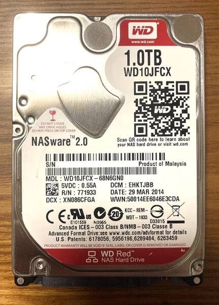 【使用時間:小】Western Digital ウェスタンデジタル WD Red Plus WD10JFCX 2.5インチ HDD 1TB(NAS向けHDD/使用時間:2100時間未満)