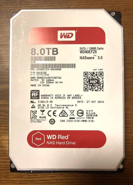 【状態◎】Western Digital ウェスタンデジタル WD Redシリーズ WD80EFZX 3.5インチHDD 8TB(NAS向けHDD)