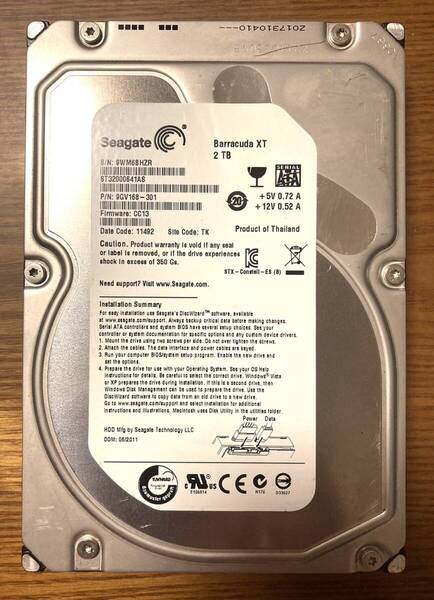 【使用時間・小】Seagate シーゲート Barracuda XTシリーズ ST32000641AS 3.5インチ HDD 2TB(高性能モデル/使用時間:2150時間未満)