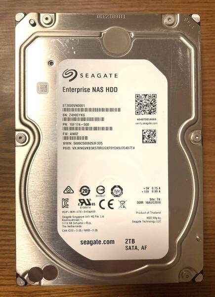 【状態◎】Seagate シーゲート Enterprise NAS HDDシリーズ ST2000VN0001 3.5インチ HDD 2TB(NASソリューションに適したHDD)