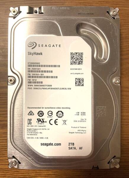 【状態◎】Seagate シーゲート Skyhawk シリーズ ST2000VX003 3.5インチ HDD 2TB(セキュリティシステム向け)