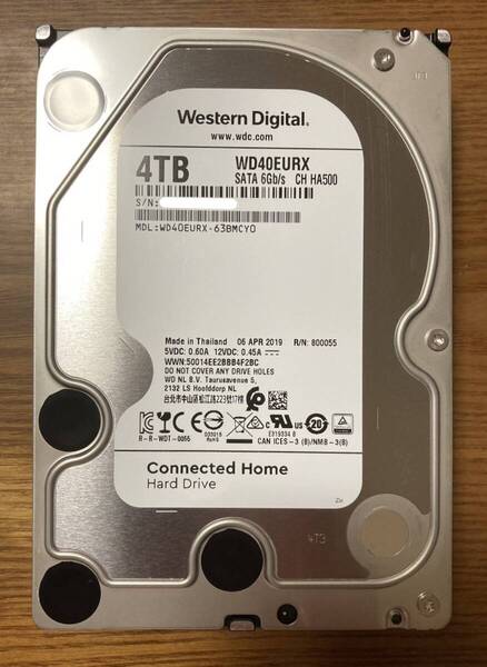 【状態◎】Western Digital ウェスタンデジタル WD AV-GP WD40EURX 3.5インチ HDD 4TB(AV仕様・TV録画等に最適)