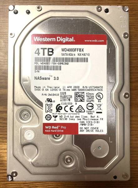 【希少モデル!】Western Digital ウェスタンデジタル WD Red Pro シリーズ WD4003FFBX 3.5インチ HDD 4TB(プロ仕様NAS向け仕様)