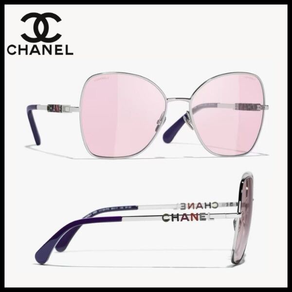 未使用に近い CHANEL シャネル バタフライ シェイプ アイウェア サングラス 紫外線カット ピンク ロゴ 付属品あり 現行品 完売品