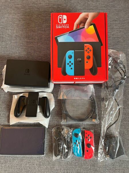 セット売り【中古】送料無料 Nintendo switch 有機ELモデル Joy-Con(L) ネオンブルー/(R) ネオンレッド +α