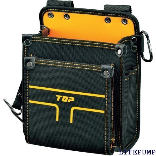 トップ TOP 電工用腰袋2段タイプ 中 斜め差し機能 テープホルダー付 カラビナ付 TPD-201M 17408