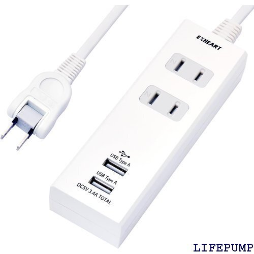 EXHEART USBポート付電源タップ 5m AC 電源タップ スイッチ 可動式プラグ/ホコリ防止シャッター 18361