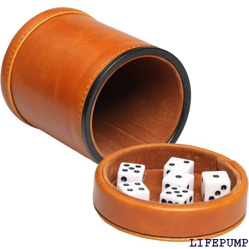 RERIVER レザレットダイスカップ 蓋付き 6個の ダイス ファークル ヤッツィー ボードゲーム ブラウン 18551