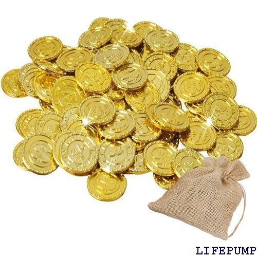 フェリモア イミテーションコイン 海賊金貨 おもちゃ 宝探し ゲーム 手品 インテリア 麻袋付 300枚セット 18656