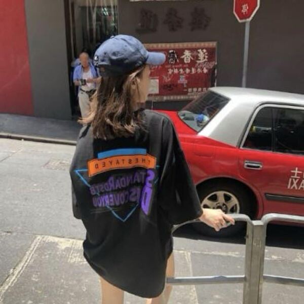 英字グラフィックプリント オーバーサイズ Tシャツ ブラック