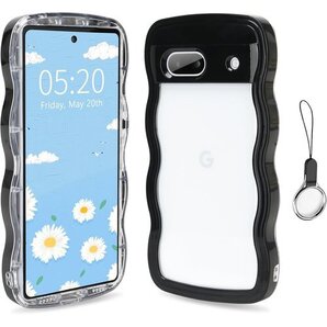 Google Pixel 6A かわいい ケース 波状 全面保護 ワイヤレス充電対応 Pixel 6A-ブラック 960