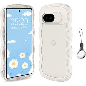 Google Pixel 9A かわいい ケース 波状 全面保護 ワイヤレス充電対応 Pixel 9A-ホワイト 962