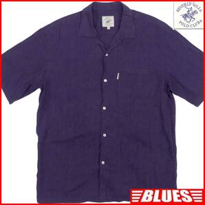 即決★POLO CLUB★アロハシャツ XL 半袖シャツ パープル 無地 開襟シャツ リネン調 紫