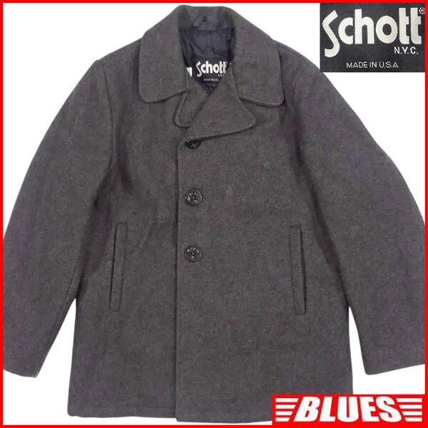 即決★アメリカ製 Schott★メンズ L ピーコート Pコート ショット 40 グレー USA製 キルティング 軍物 シングル ジャケット