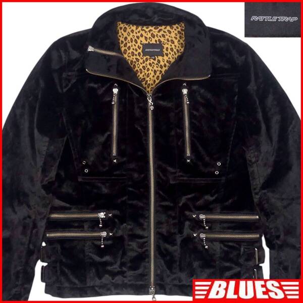 即決★RATTLE TRAP★メンズ M ライダースジャケット ラトルトラップ 3 黒 ブラック ボア レオパード ヒョウ柄 ベルベット