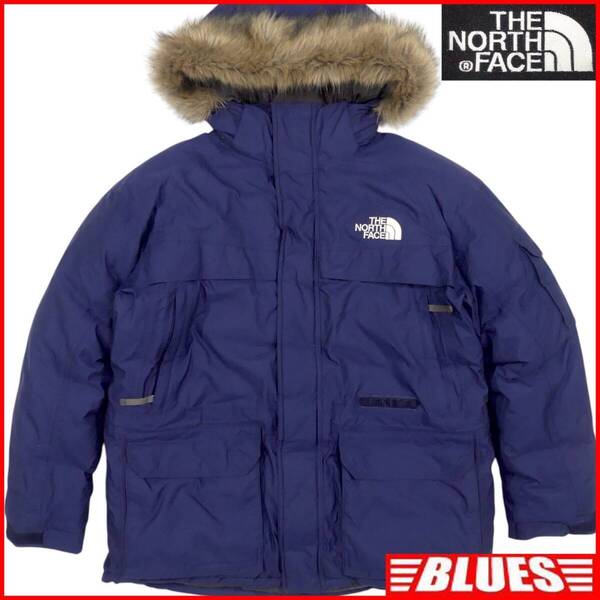 即決★THE NORTH FACE★メンズ L ダウンジャケット ノースフェイス 紺 ネイビー アウトドア ダウンコート 登山 キャンプ ファー付き