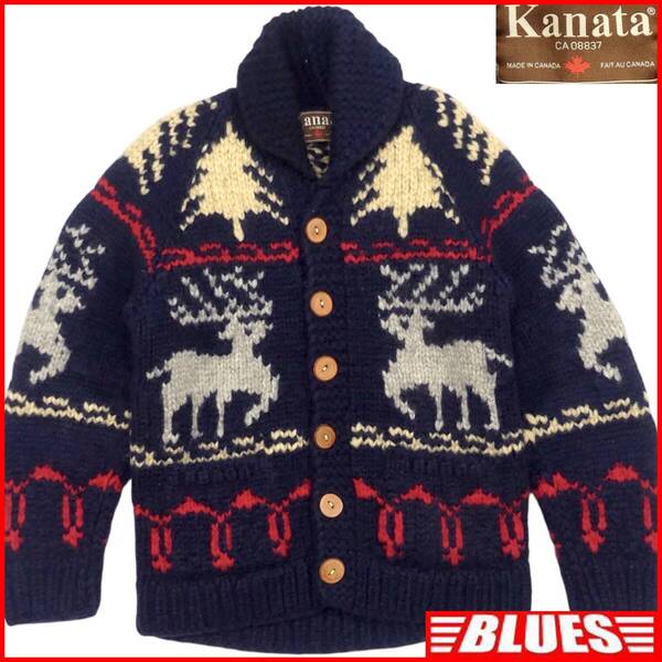 即決★カナダ製 KANATA★メンズ M位 カウチンセーター カナタ ウール ニット セーター カーディガン メープルボタン
