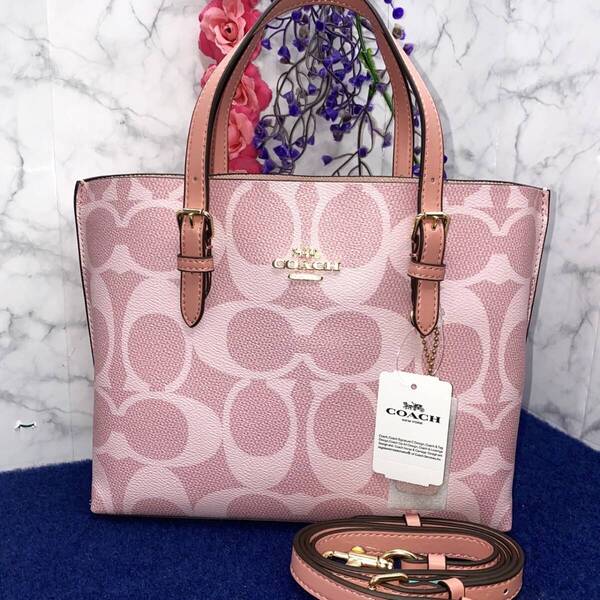 訳あり新品、COACHコーチモリートートバッグ25・シグネチャーキャンバス2ウェイショルダーバッグ