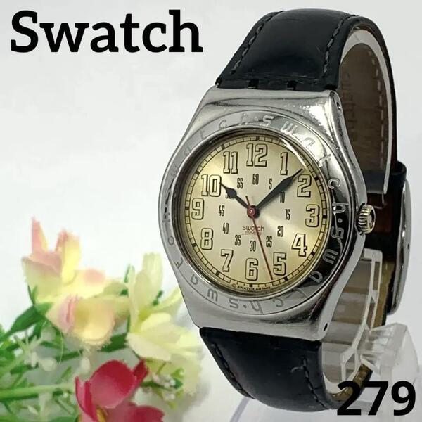 279 稼働品 Swatch レディース 腕時計 スウォッチ ゴールド 赤針 電池交換済 クオーツ式 人気 希少 ビンテージ