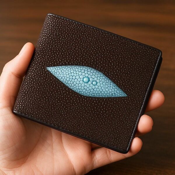 スティングレー 二つ折り財布 ブラウン ウォレット ポリッシュ加工 コンパクト茶
