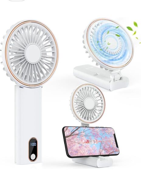 ハンディファン 扇風機 手持ち 首掛け LEDディスプレイ 携帯扇風機 軽量 色白
