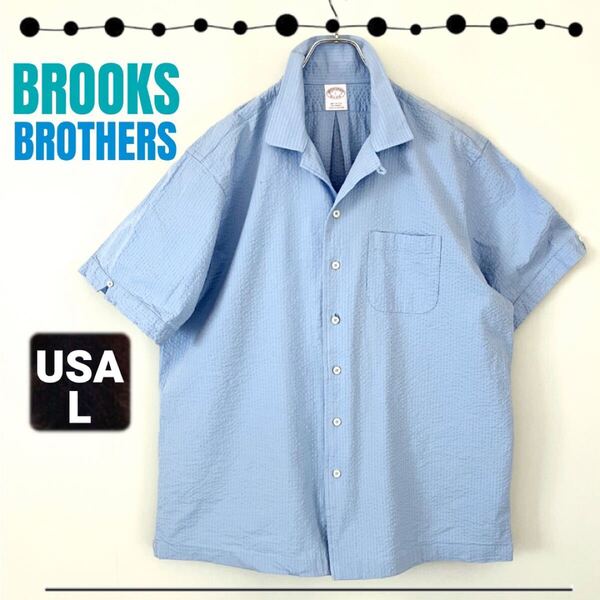ブルックスブラザーズ/BROOKS BROTHERS★ストレッチシアサッカーシャツ/オープンカラー/オーバーサイズ/ボックスシルエット★USAメンズL