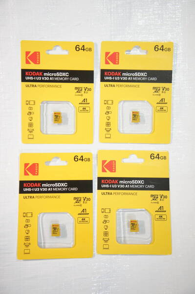 【4枚セット】Kodak microSDXC カード 64GB UHS-I Class 3 (U3) A1 V30 SD 4枚セット