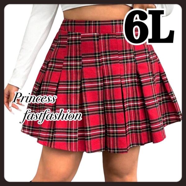 【6L/レッド】タータンチェック プリーツスカート ミニスカート 大きいサイズ レディース コスプレ 女装 衣装 学生服 高校生