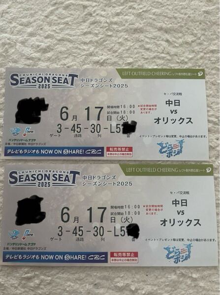 6月17日交流戦中日オリックス戦外野指定2枚